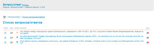 Скриншот 1. Список вопросов/ответов.