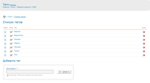 Скриншот 1. Список тегов.
